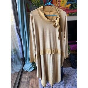 Diverse Italia 100% Cotton Gold/Mustard Long Dress Bow Flattering Fits M-XXXL